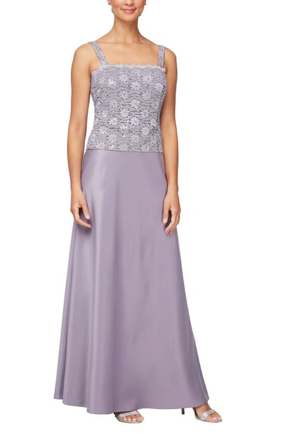 Shop Alex Evenings Sequin Lace & Satin Gown With Jacket In Icy Orchid