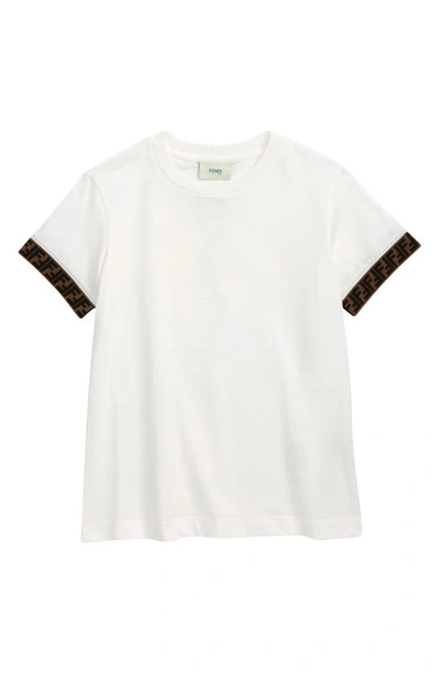 Shop Fendi Kids' Ff Logo Tape Cotton T-shirt In F0tu9 White Brn