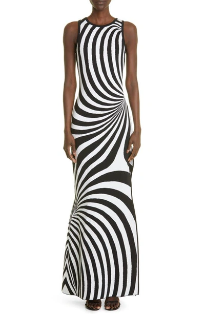 Shop Brandon Maxwell Swirl Knit Merino Wool Maxi Dress In Black And White Swirl