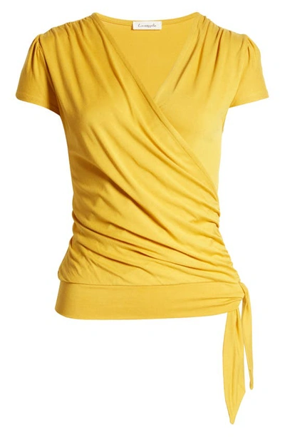 Loveappella Faux Wrap Top In Sunflower