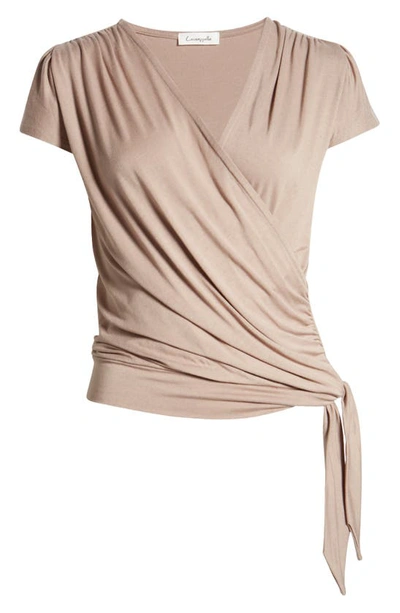 Shop Loveappella Faux Wrap Top In Mushroom