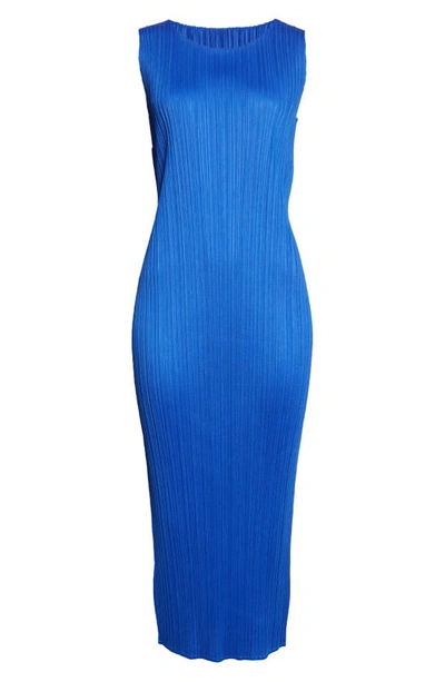 Shop Issey Miyake Basics 2 Pleated Midi Dress In Blue