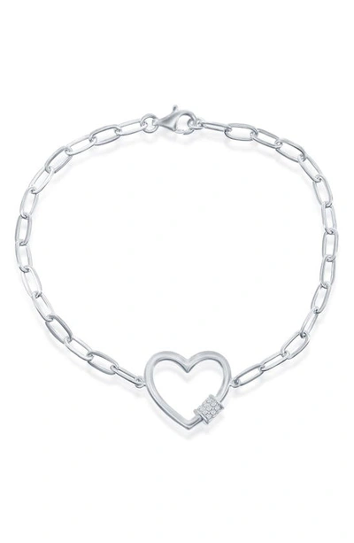 Shop Simona Sterling Silver & Cz Heart Paperclip Bracelet