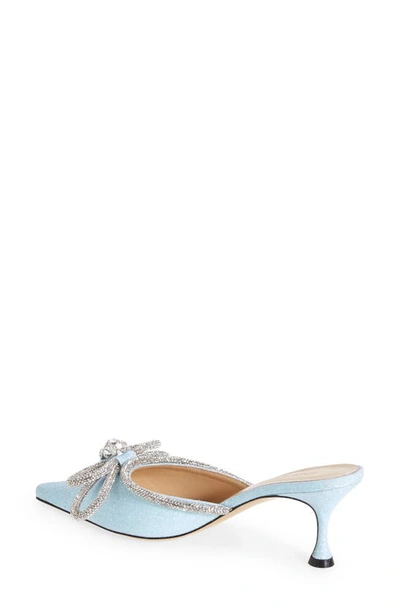 Shop Mach & Mach Glitter Double Crystal Bow Pointed Toe Mule In Baby Blue