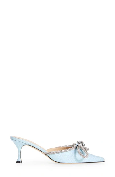 Shop Mach & Mach Glitter Double Crystal Bow Pointed Toe Mule In Baby Blue