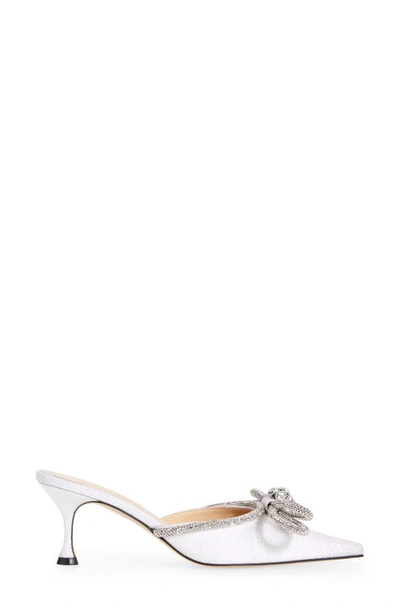 Shop Mach & Mach Glitter Double Crystal Bow Pointed Toe Mule In White