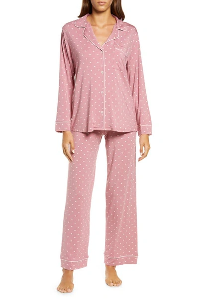 Shop Eberjey Gisele Print Jersey Knit Pajamas In Hearts-acai/ Ivory