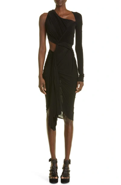 Rick Owens Long Sleeve Ruched Mesh Dress In Black | ModeSens