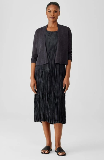 Shop Eileen Fisher Ribbed Organic Linen & Cotton Cardigan In Nocturne