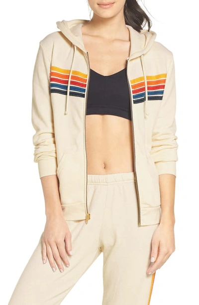 Shop Aviator Nation 5-stripe Zip Hoodie In Vintage White/ Rainbow