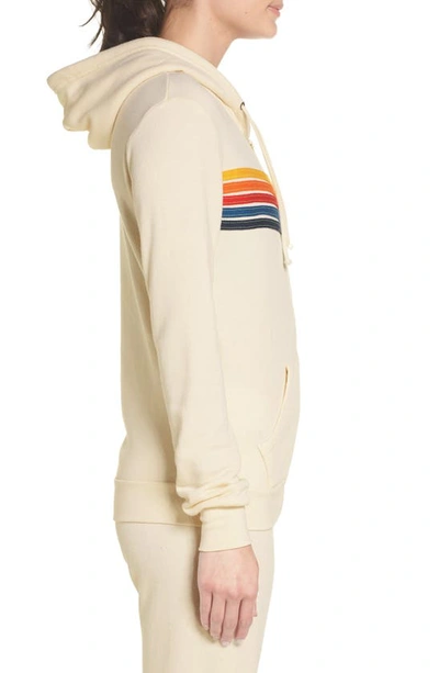 Aviator Nation 5 Stripe Zip Hoodie Vintage White Xl In Vintage White/ Rainbow