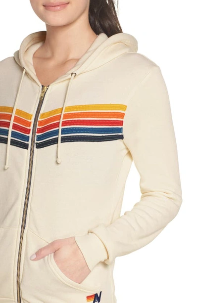 Aviator Nation 5 Stripe Zip Hoodie Vintage White Xl In Vintage White/ Rainbow