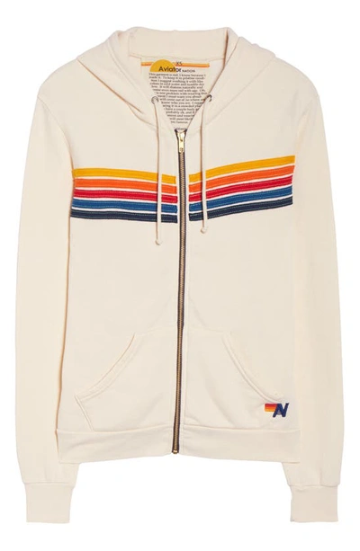 Aviator Nation 5 Stripe Zip Hoodie Vintage White Xl In Vintage White/ Rainbow