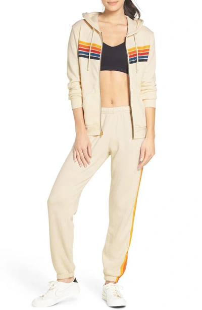 Aviator Nation 5 Stripe Zip Hoodie Vintage White Xl In Vintage White/ Rainbow