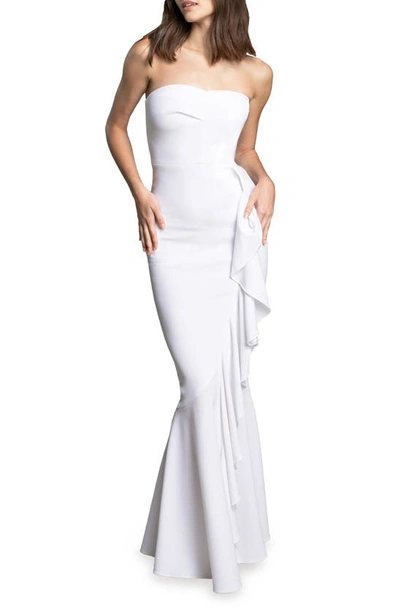 Shop Dress The Population Paris Ruffle Strapless Mermaid Gown In White