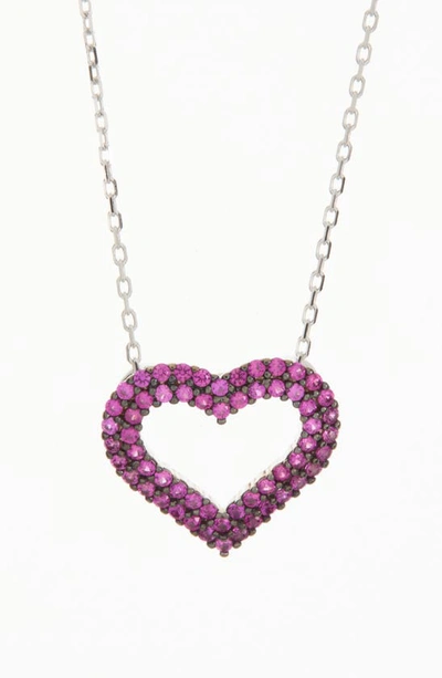Suzy Levian Sterling Silver Red Cubic Zirconia Heart Pendant Necklace In Red