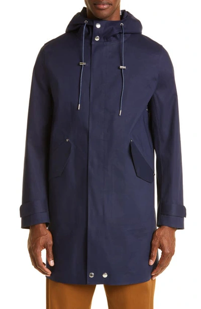 Shop Mackintosh Granish Water Repellent Bonded Cotton Hooded Coat In Ink