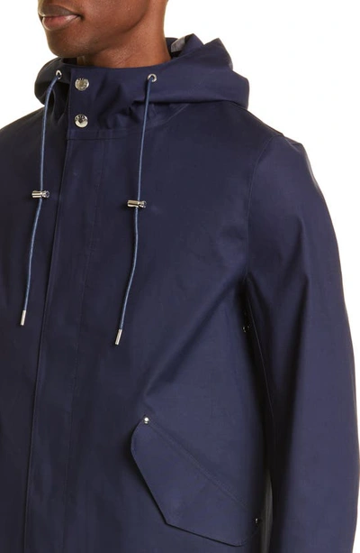 Shop Mackintosh Granish Water Repellent Bonded Cotton Hooded Coat In Ink