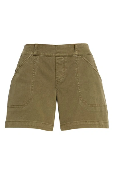 Shop Spanx 4-inch Stretch Twill Shorts In Darkened Olive
