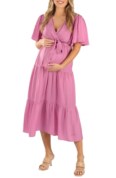 Shop Angel Maternity Crossover Faux Wrap Maternity Maxi Dress In Pink