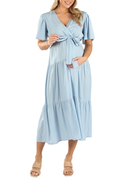 Shop Angel Maternity Crossover Faux Wrap Maternity Maxi Dress In Light Blue