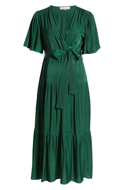 Shop Angel Maternity Crossover Faux Wrap Maternity Maxi Dress In Green