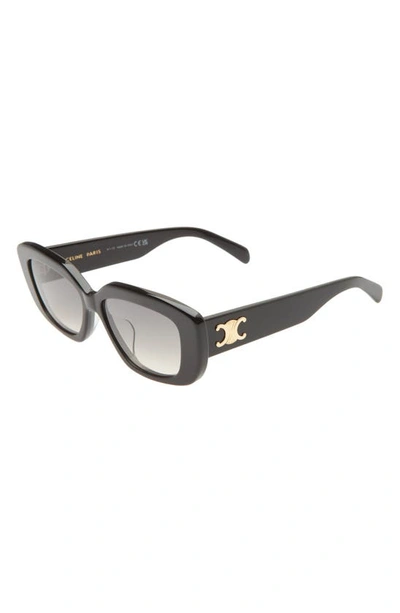 Shop Celine Triomphe 55mm Rectangular Sunglasses In Shiny Black / Gradient Brown