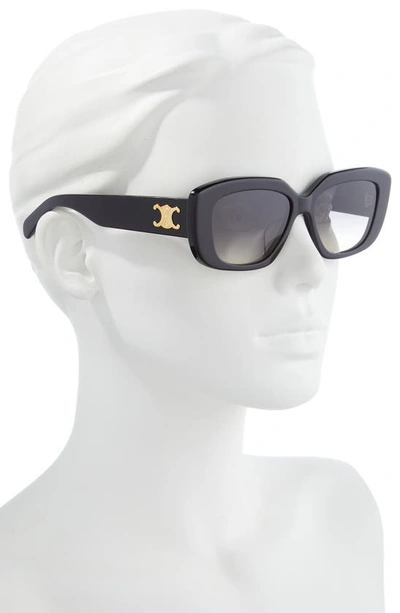 Shop Celine Triomphe 55mm Rectangular Sunglasses In Shiny Black / Gradient Brown