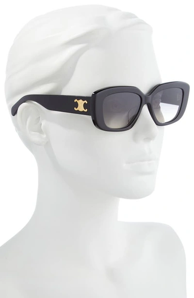 Celine Triomphe 55mm Rectangular Sunglasses In Shiny Black / Gradient Brown