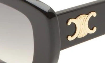 Shop Celine Triomphe 55mm Rectangular Sunglasses In Shiny Black / Gradient Brown