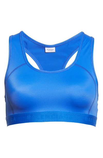 Shop Balenciaga Logo Sports Bra In Electric Blue