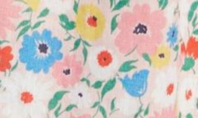Shop Boden Floral Smocked Short Sleeve Linen Shirt In Milkshake Elegant Bloom