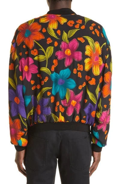 Shop Saint Laurent Teddy Floral Crepe Jacket In Black/ Multi