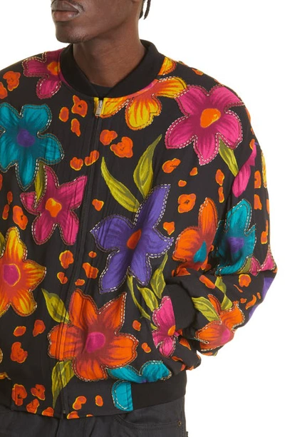 Shop Saint Laurent Teddy Floral Crepe Jacket In Black/ Multi