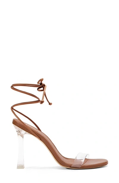 Shop Larroude Gloria Ankle Tie Sandal In Caramel