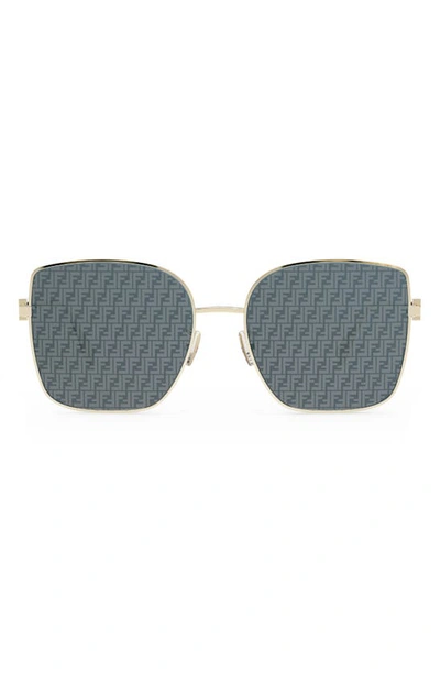 Shop Fendi The  Baguette 59mm Geometric Sunglasses In Shiny Gold Dh / Blue Mirror