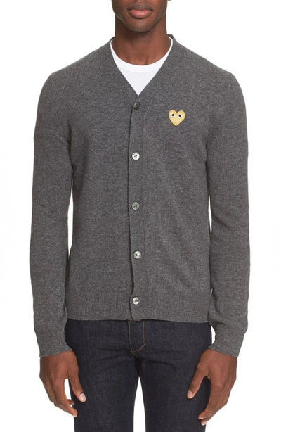 Shop Comme Des Garçons Play V-neck Wool Cardigan In Mid Grey