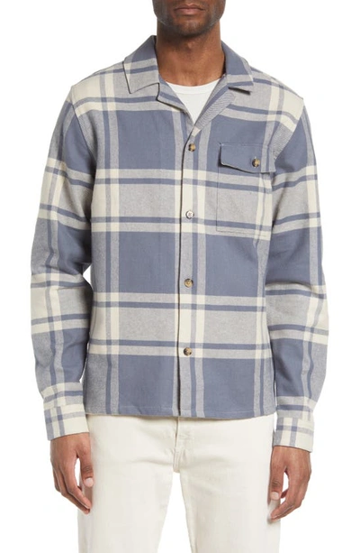 Shop Les Deux Joe Plaid Cotton Flannel Button-up Shirt In Turbulence Blue/ Oyster Gray