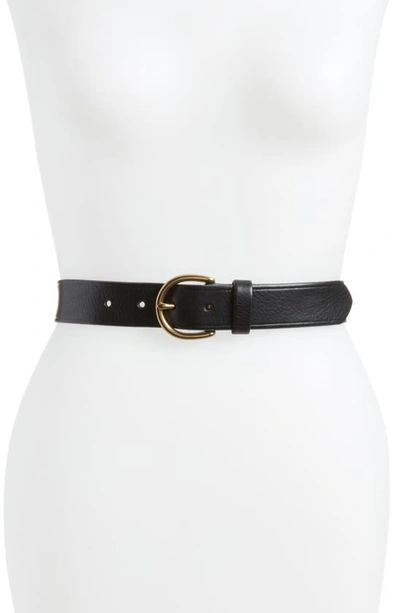 Shop Madewell Medium Perfect Leather Belt In True Black/ Gold