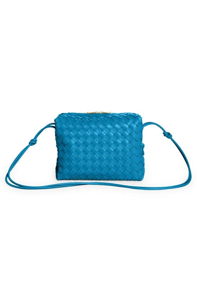 Shop Bottega Veneta Large Loop Intrecciato Leather Shoulder Bag In Blueprint-gold