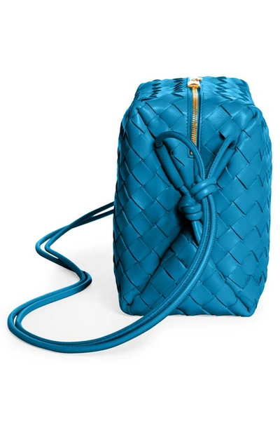 Shop Bottega Veneta Large Loop Intrecciato Leather Shoulder Bag In Blueprint-gold