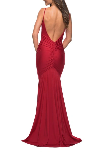 Shop La Femme Open Back Gown In Red