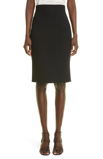 Akris Belted Wool Double-face Wrap Pencil Skirt In 009-black