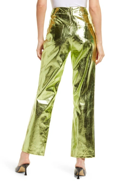 Amy Lynn High Rise Fluid Metallic Pants In Iridescent Green In Lime