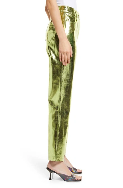 Amy Lynn High Rise Fluid Metallic Pants In Iridescent Green In Lime