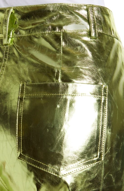 Amy Lynn High Rise Fluid Metallic Pants In Iridescent Green In Lime