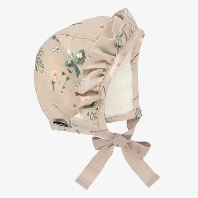 Shop Elodie Girls Beige Floral Cotton Bonnet