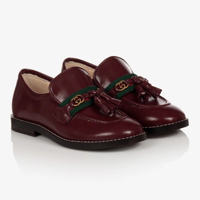 Shop Gucci Red Leather Tassel Loafers