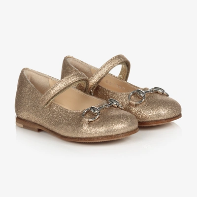 Shop Gucci Girls Gold Glitter Ballerina Shoes