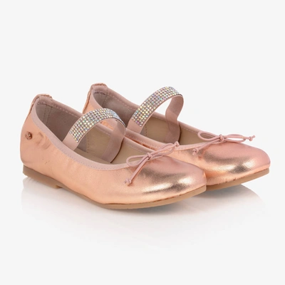 Shop Manuela De Juan Girls Pink Leather Gem Strap Pumps